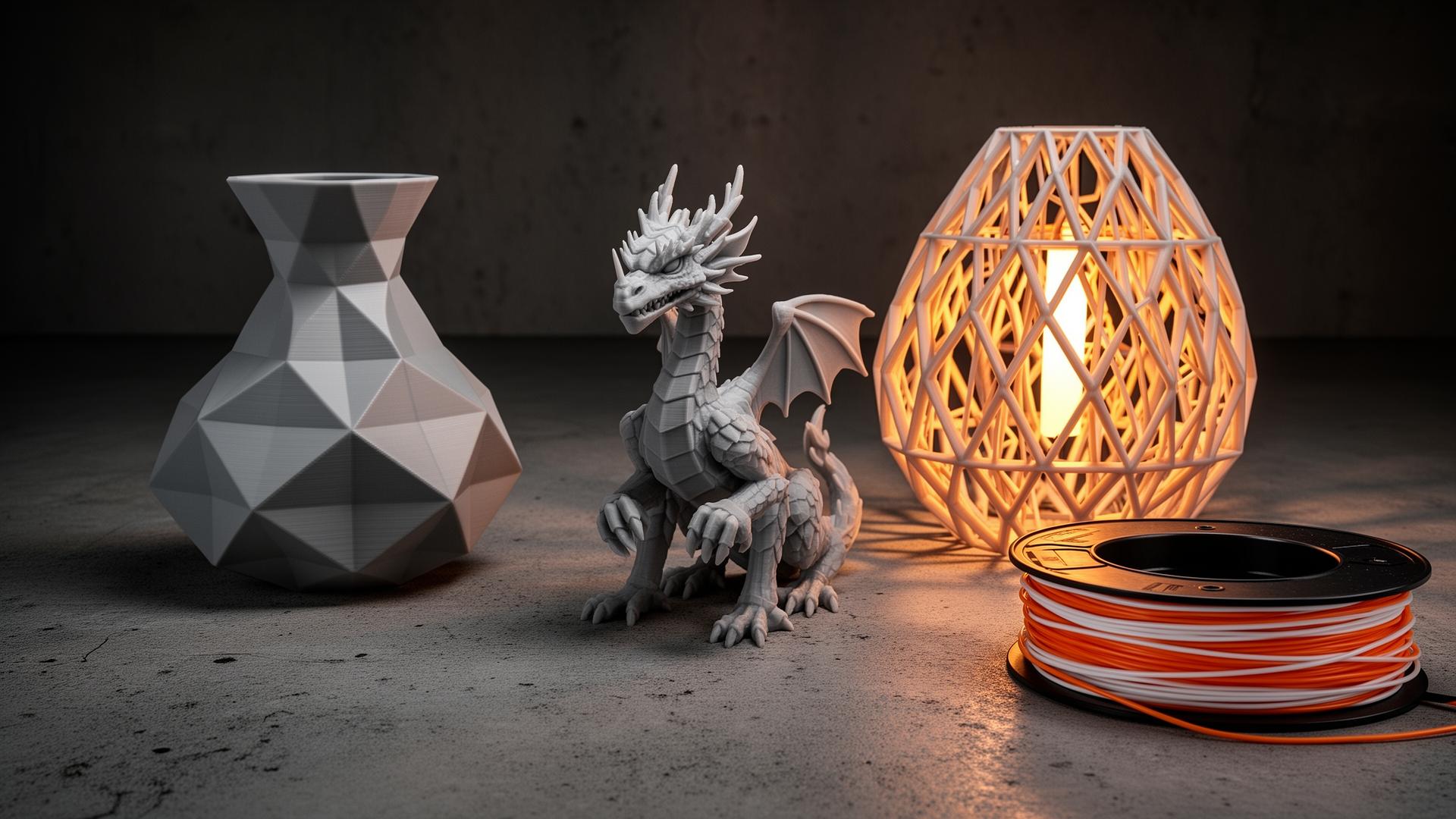 A vase, dragon and lattice lamp printed by Mprints
